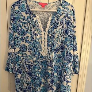 Lilly Pulitzer Bright Blue & White Tunic style Top Size XL
